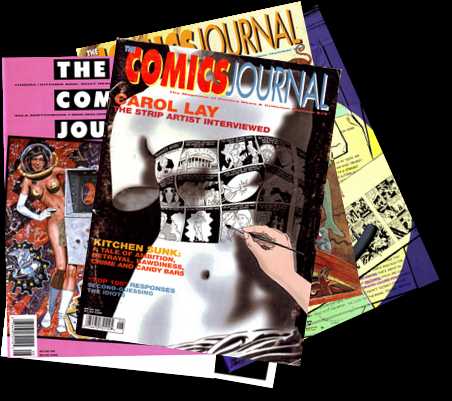 [The Comics Journal stack]